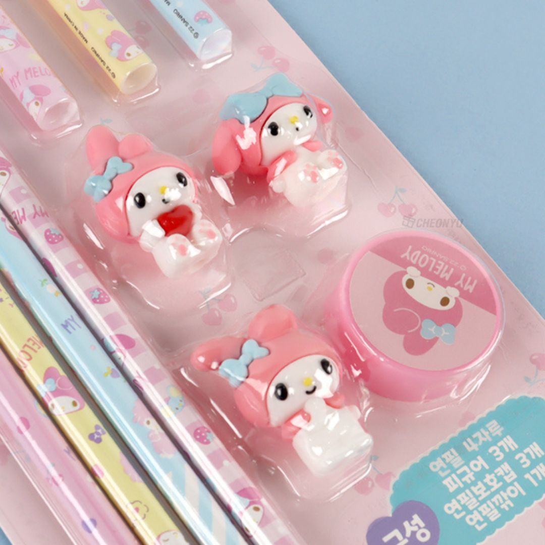 Sanrio My Melody Figure Pencil and Pencil Cap and Pencil Sharpener Set